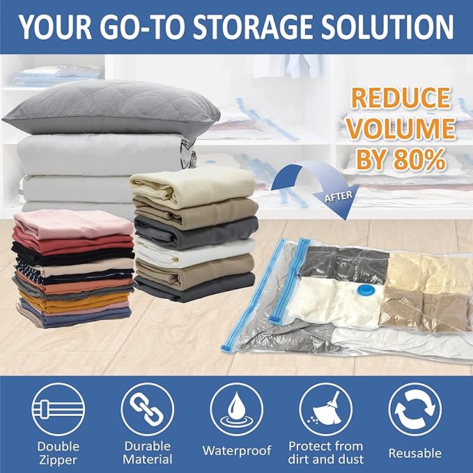 8 Jumbo Vacuum Storage Bags, Space Saver Bags Compression Storage Bags - Image 2