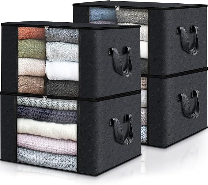 Fab totes 4 Pack Clothes Storage, Foldable Thick Fabric Blanket Storage Bags by Fabtotes