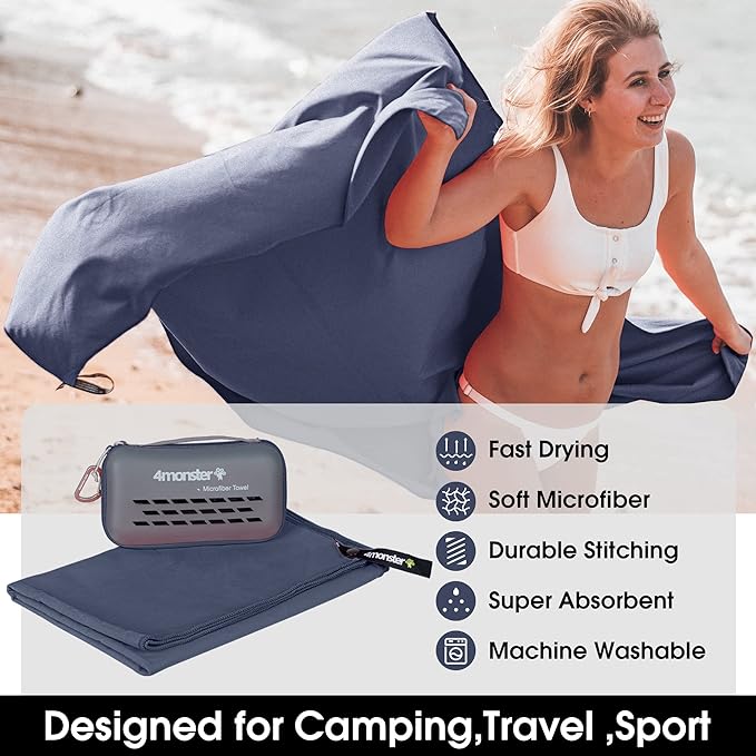 4Monster Camping Towels Super Absorbent, Fast Drying Microfiber Travel Towel - Image 2