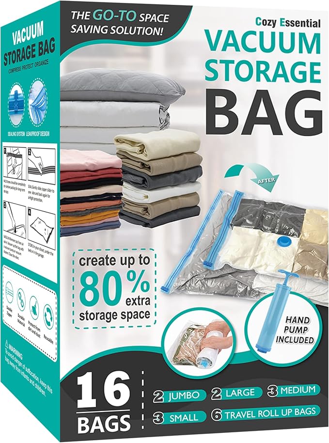 16 Pack Vacuum Storage Bags, Space Saver Bags Compression Storage Bags by CozyEssential