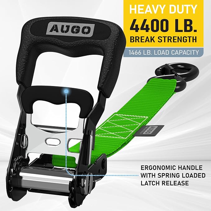 AUGO Heavy Duty Ratchet Straps & Soft Loops – Pack of 4 Extra Strong 1.5” by - Image 2