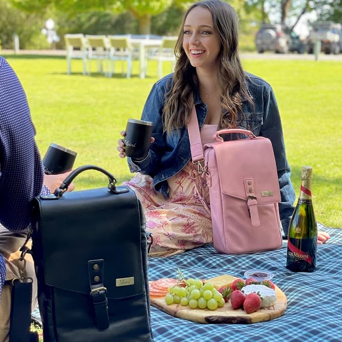 Insulated Genuine Leather Wine Bag - Image 2