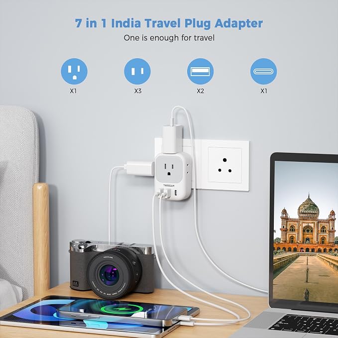 India Plug Adapter 2 Pack, TESSAN Type D Travel Adapter - Image 2