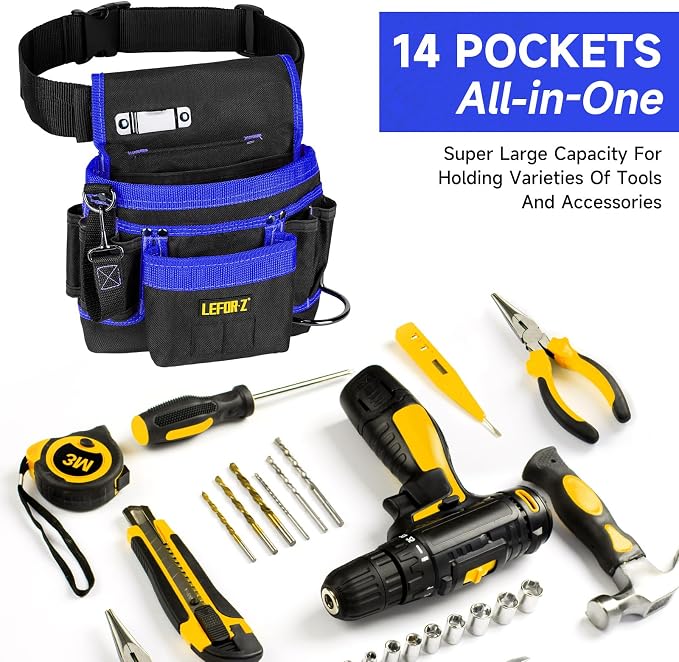 Tool Belt, Magnetic Tool Pouch, 14-Pockets Tool Belts - Image 7