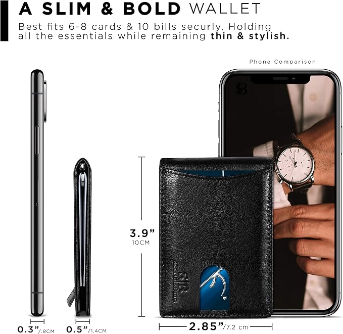 SERMAN BRANDS RFID Blocking Slim Bifold Genuine Leather Minimalist Front Pocket - Image 6
