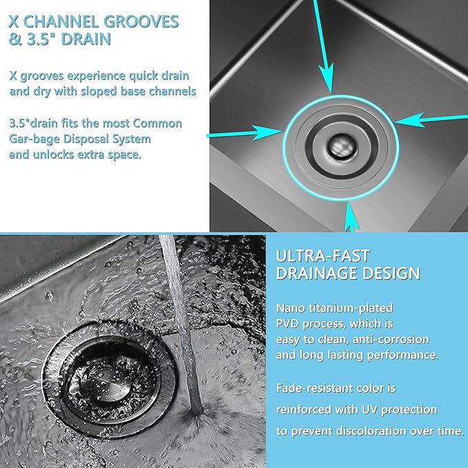 13 x 15 inch Drop in Bar Sink Black, Small Topmount Kitchen Sink Single Bowl 18 - Image 3