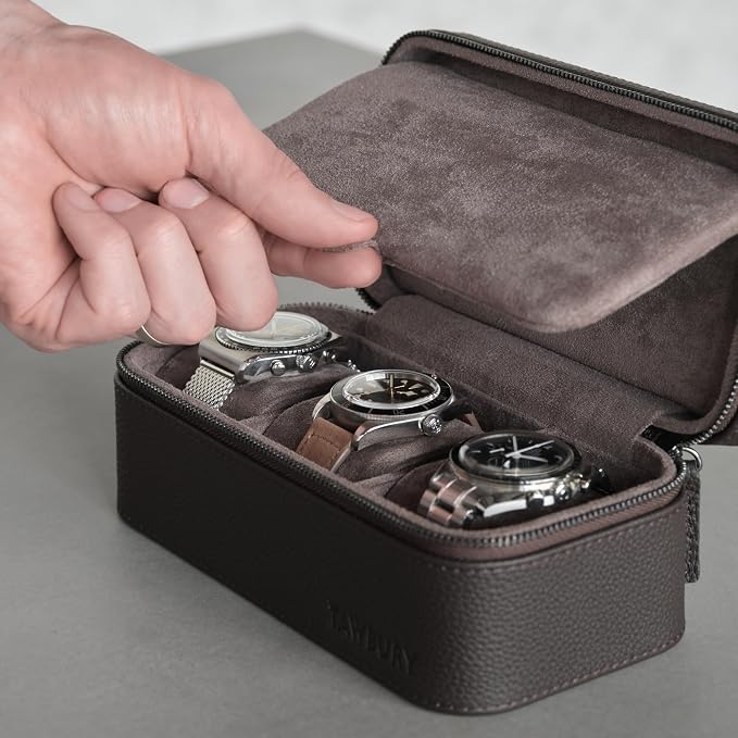 TAWBURY 3 Watch Case Top-Grain Genuine Leather Travel Case Roll - Image 8
