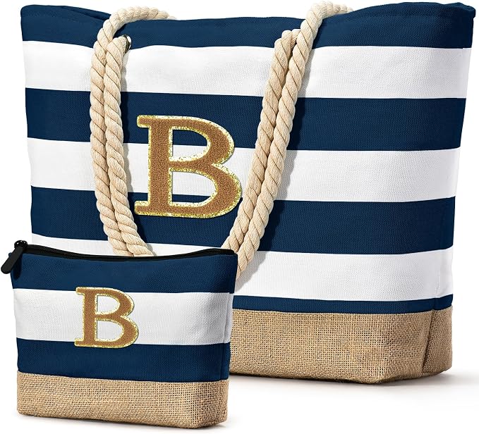 Becokan Beach Bag Initial Beach Tote by BecokanBeachBagSpecialist