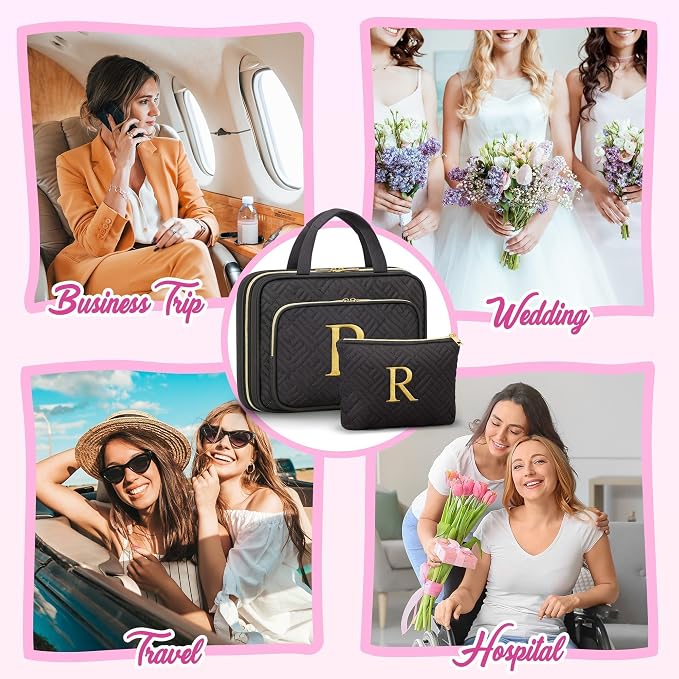 Gifts for Women, Initial Toiletry Makeup Bag Hanging Cosmetic Organizer - Image 8