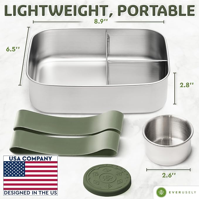 Everusely - Bento Box - Sage, 60oz / 1.8 L - Stainless Steel Lunch Box - 3 - Image 2