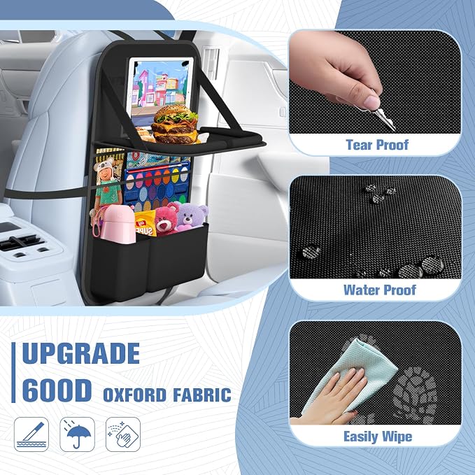 Car Backseat Organizer with table Tray, 9 Storage Pockets Backseat Car - Image 5
