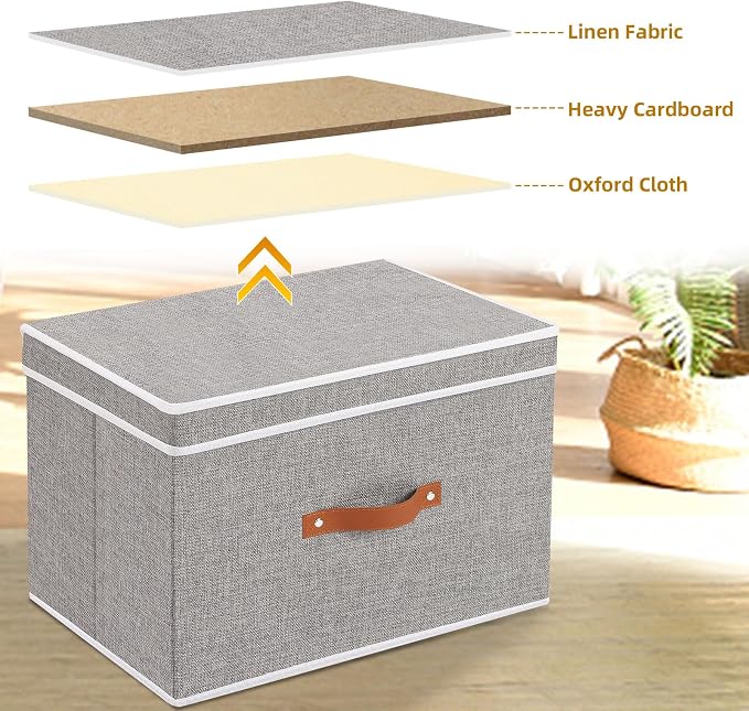 Collapsible Storage Bins with Lids, 3 Pack Linen Foldable Cloth Baskets - Image 7