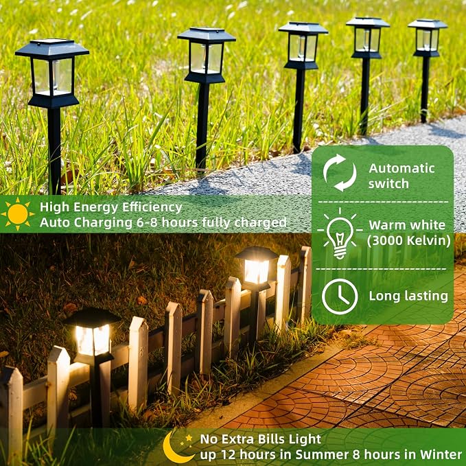 6 Pack Solar Pathway Lights Outdoor Waterproof, Dual-Use Stake & Hanging Lantern - Image 4