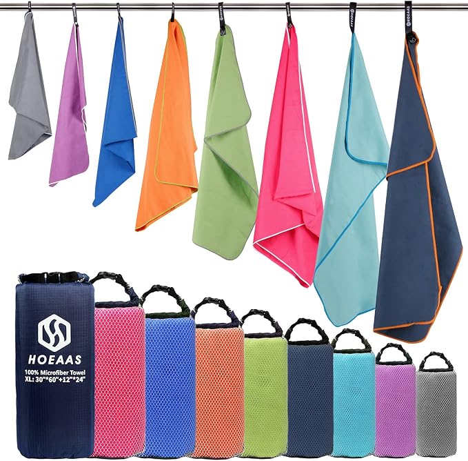 HOEAAS 2 Pack Microfiber Camping Towels, Quick Dry Towel, Super Absorbent Ultra by HOEAAS