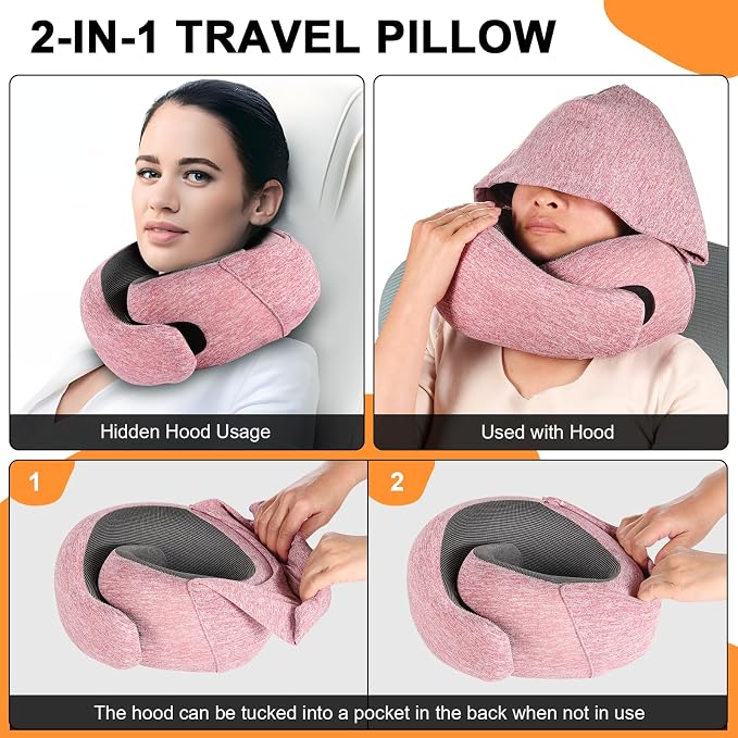 Travel Pillow - Hooded Neck Pillow Airplane Memory Foam Filling - Image 2