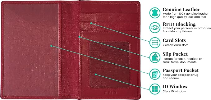 Personalized Monogrammed Red Leather RFID Passport Wallet - Image 2