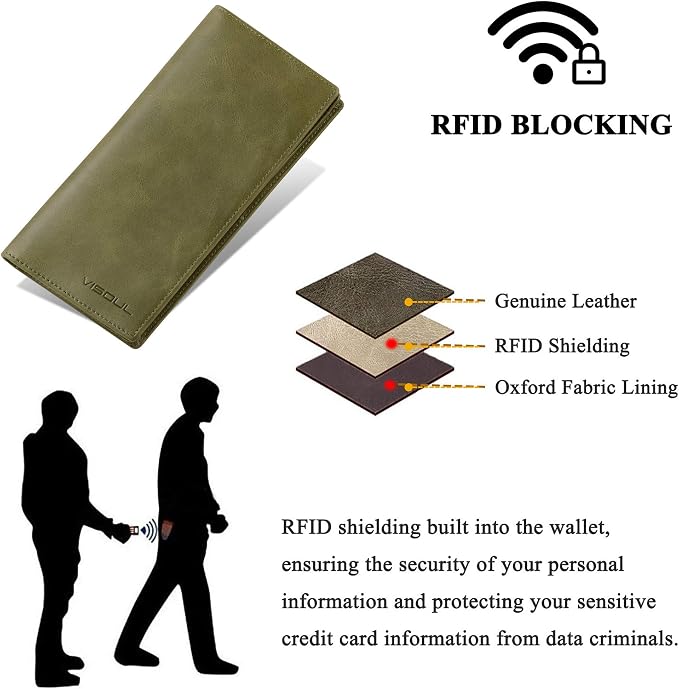 VISOUL Mens Long Bifold Checkbook Wallets Genuine Leather, Tall Checkbook RFID - Image 4