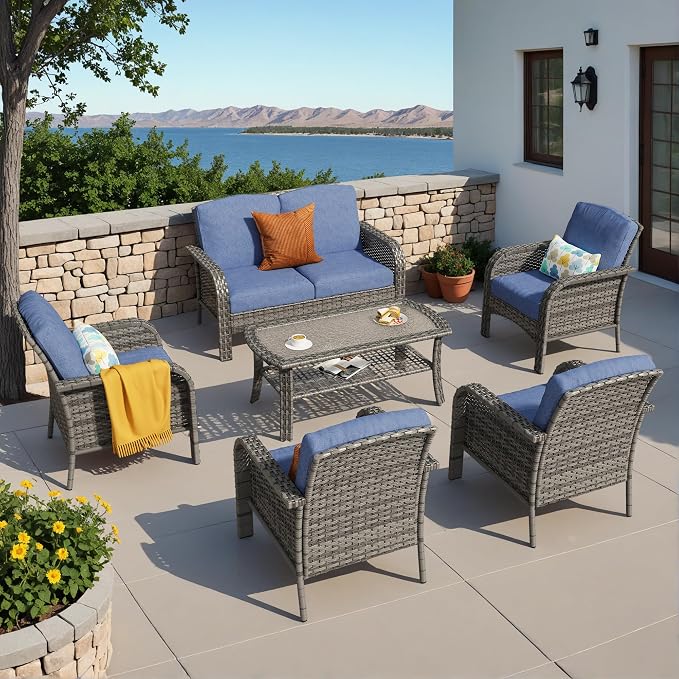 HOOOWOOO Patio Furniture Set, 6 Pieces Outdoor Conversation Set, All Weather by DesignforBetterLife