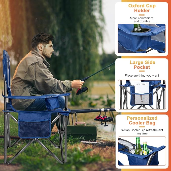 Romswi Oversized Camping Chairs, Heavy Duty Support 500 LBS, Padded Back & Arm - Image 4
