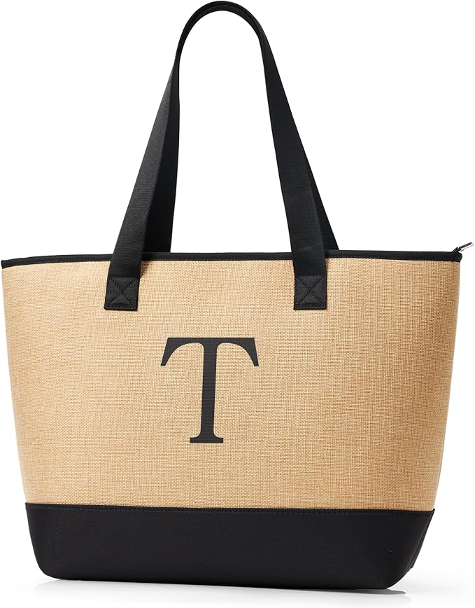 KALIDI Woven Tote Bag for Women, Lightweigh Monogram Beach Bag by KALIDI