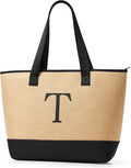 KALIDI Woven Tote Bag for Women, Lightweigh Monogram Beach Bag by KALIDI