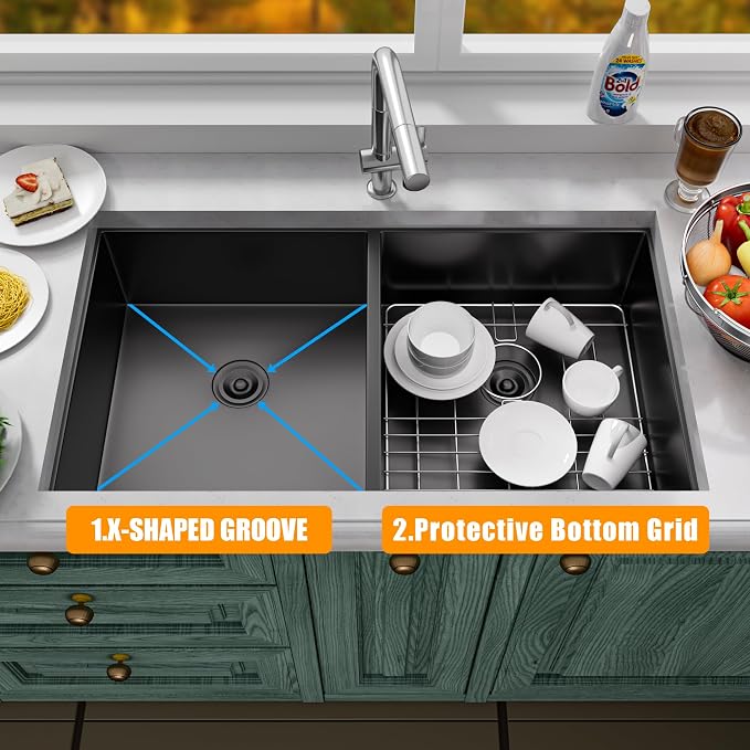 33 Inch Undermount Kitchen Sink Stainless Steel, 33x19 Double Bowl Kitchen - Image 5
