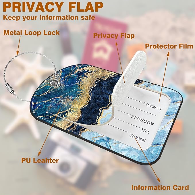 2 PCS Leather Luggage Tag for Suitcase Abstract Marble Travel Suitcase Labels - Image 3