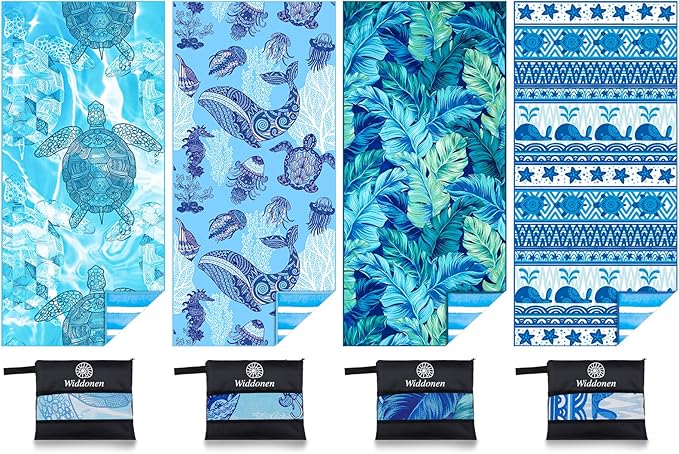 4 Pack Microfiber Lightweight Beach Towel Sand Free Quick Dry Absorbent Thin by WIDDONEN