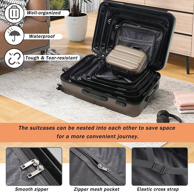 Merax Luggage Set 6 Piece, Hardshell ABS Suitcases - Image 6