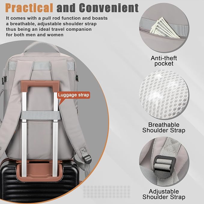 40L Travel Backpack with USB Charging Port, Water-Resistant Carry On Backpack - Image 4