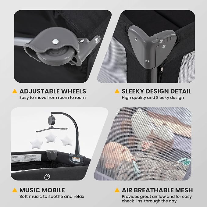 2-in-1 Pack and Play with Mattress, Baby Bassinet Bedside Sleeper, Bedside - Image 5