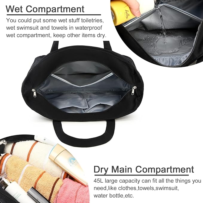 LEDAOU Beach Bag Waterproof Sandproof Women Tote Bag Pool Bag - Image 2