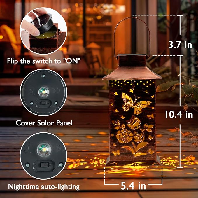 Homemory Butterfly Solar Lanterns Waterproof, Metal Hanging Hollowed-Out Metal - Image 3