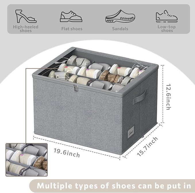 Shoe Organizer for Closet, 2 Pack Sturdy Shoe Storage Bins - Image 5