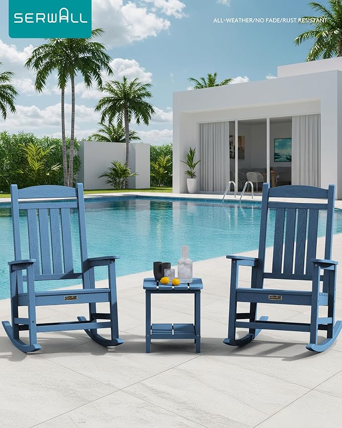 SERWALL Outdoor Rocking Chair, HDPE Patio Rocking Chair All-Weather Porch Rocker - Image 2