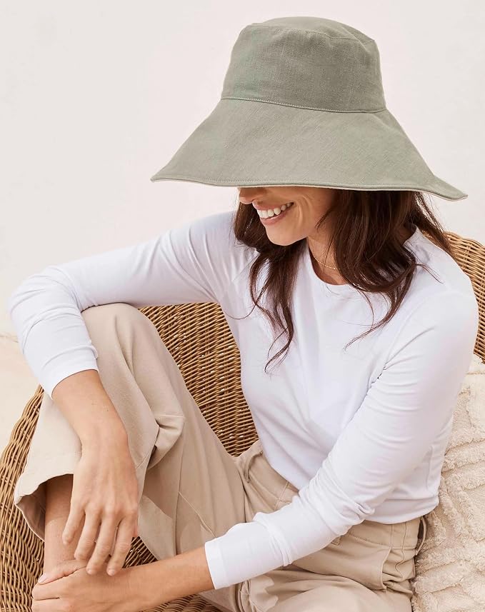 Solbari Women’s Ultra-Wide Cotton Linen Sun Hat UPF 50+, Adjustable - Image 6