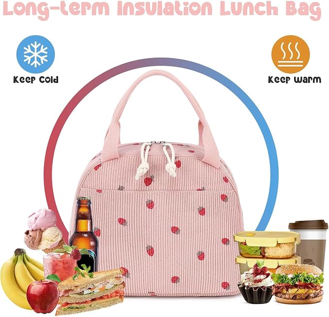 Bluboon Lunch Bag for Women Men Cute Corduroy Lunch Tote Bags Reusable - Image 4