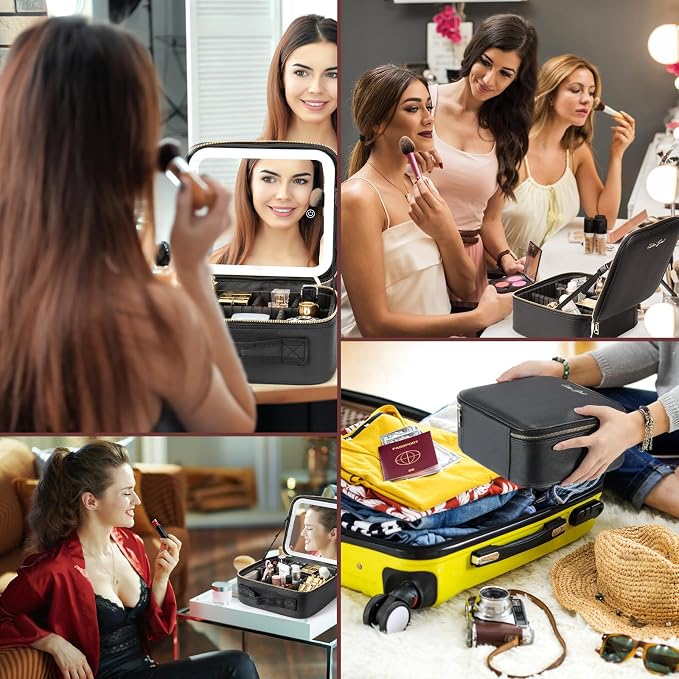 Makeup Travel Train Case with Mirror LED Light 3 Adjustable Brightness Large - Image 7
