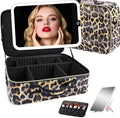 Large Travel Makeup Bag with LED Mirror, 3-Color Stepless Dimming Stand Mirror by saiggnyyVANITYMIRROR