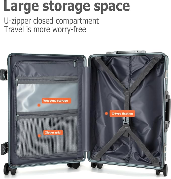 feilario 20in Aluminium Frame PC Hard Shell Spinner Wheels Luggage, Built-In - Image 5