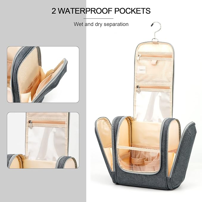 Hanging Travel Toiletry Bag for Women and Men, 6 Organizer Compartments - Image 5