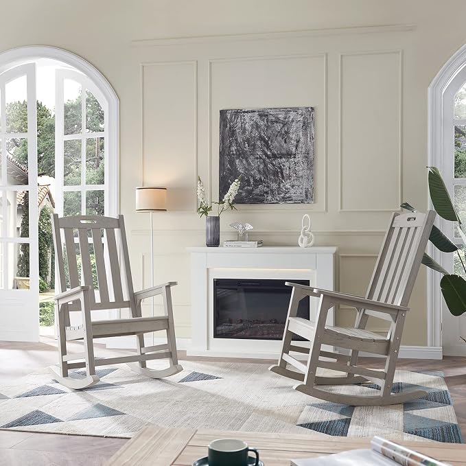 Psilvam Oversized Outdoor Rocking Chair Set of 2, Porch Rocker - Image 9