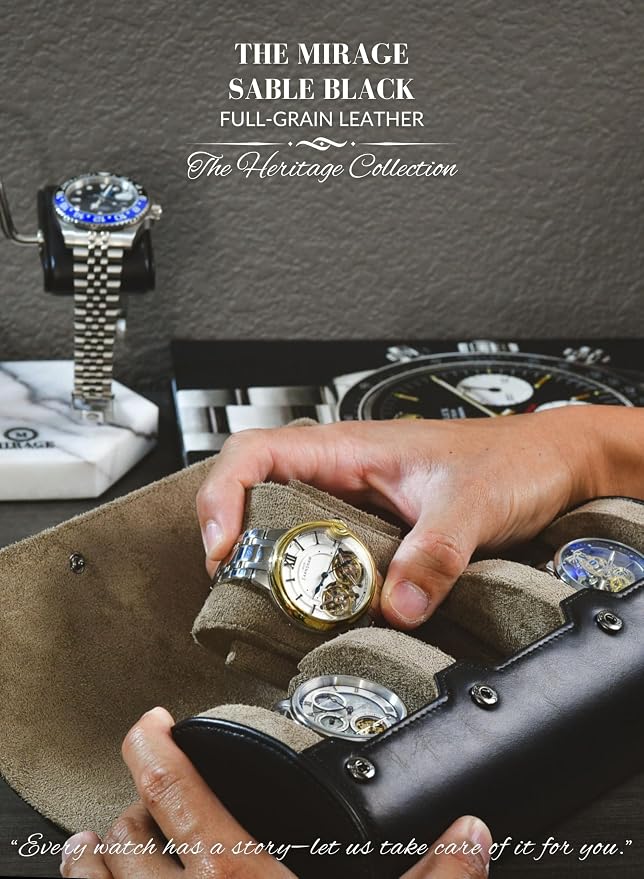 Watch Roll Travel Case Leather – 3 Slot Watch Holder Storage - Image 2