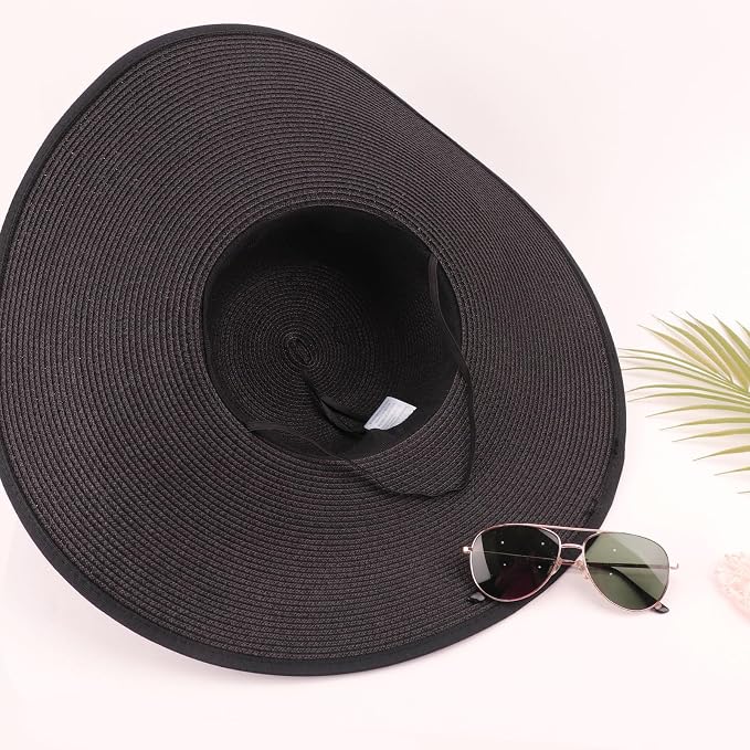 DRESHOW Beach Hats for Women Big Straw Wide Brim Summer Hat Floppy Foldable - Image 6