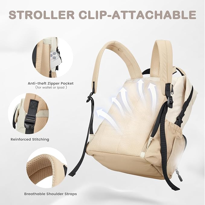 VONAL Diaper Bag Backpack, Lightweight Baby Diaper Bags, Travel Large Diaper Bag - Image 5