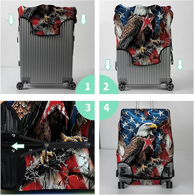 Luggage Cover + Tag, Eagle American Flag Travel Suitcase Protector - Image 7