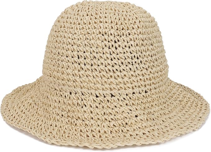 Womens Wide Brim Straw Sun Hat Foldable Floppy Crochet Beach Hat by Voilipex