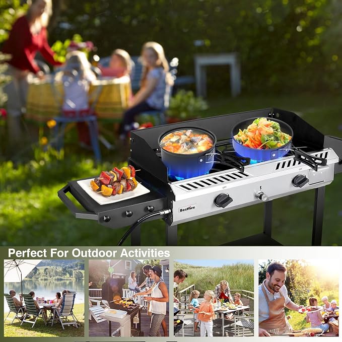 Bestfire 2 Burner Propane Stove Outdoor Camping Gas Stoves 150, 000 BTU Auto - Image 7
