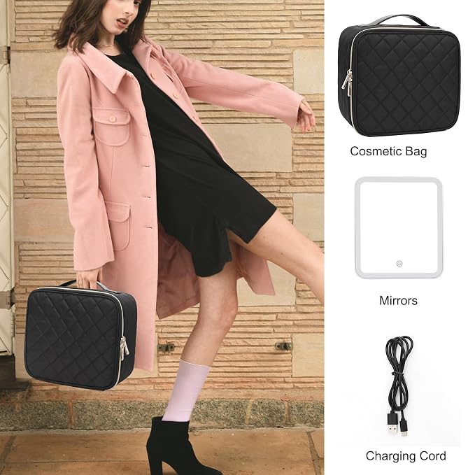 Relavel Travel Makeup Bag With Light Up Mirror, Cosmetic Train Case with LED - Image 6