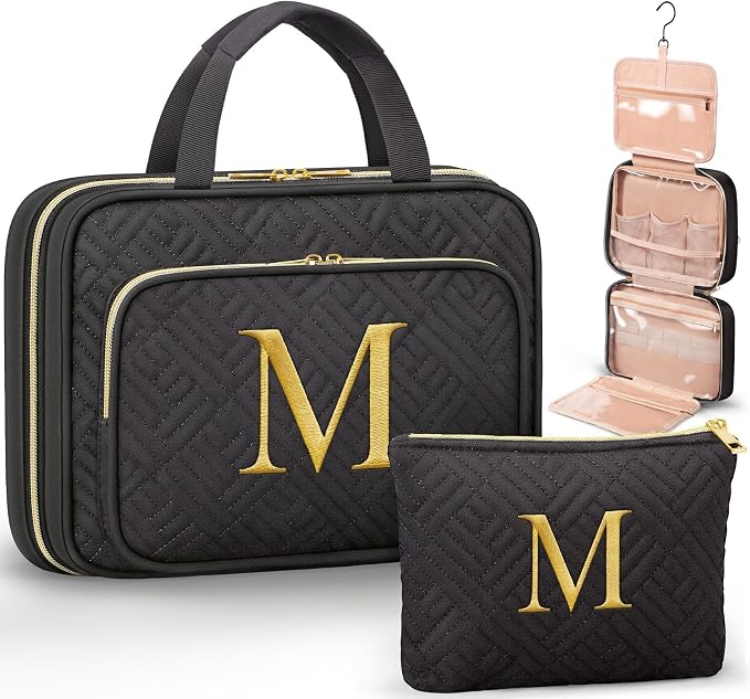 Personalized Gifts for Women, Initial Toiletry Bag Hanging Travel Organizer & by Qinline